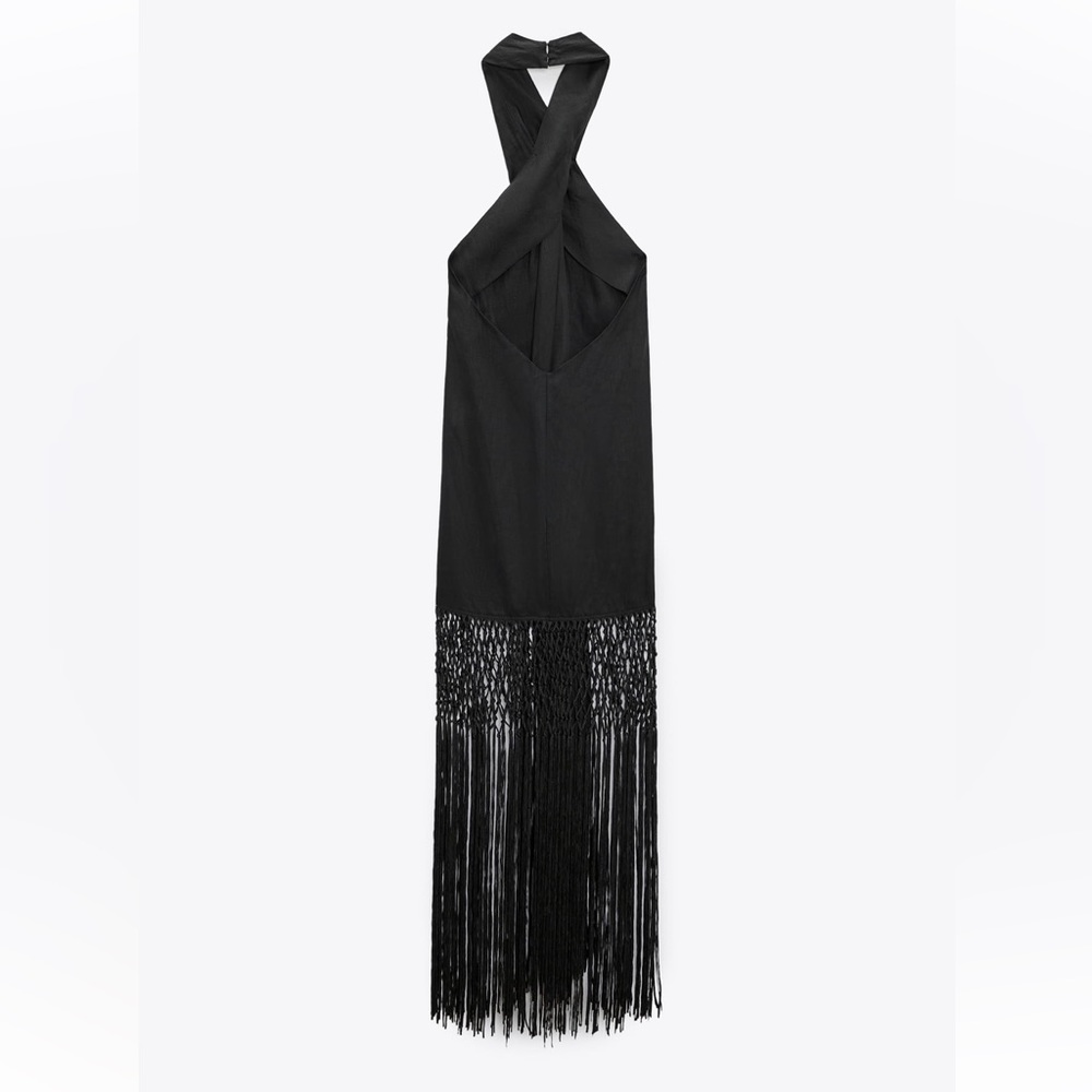 NWT ZARA BLOGGERS FAV LINEN DRESS WITH FRINGE XS